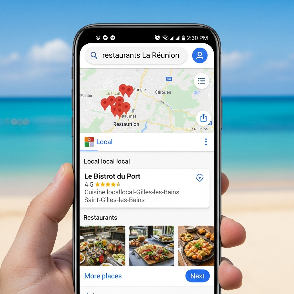Recherche Google sur mobile avec résultats locaux à La Réunion